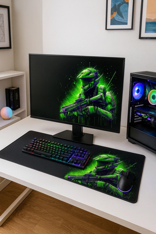 SonicTouch UltraGrand Siyah ve Neon Yeşili Soldier Dikişsiz Xxl Gaming Oyuncu Masaüstü Klavye Mouse