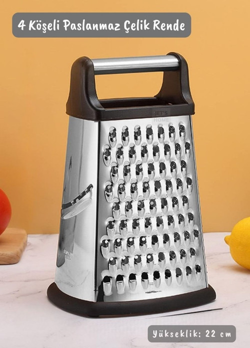 Paslanmaz Çelik Rende Silikon Tabanlı 4 Taraflı Rende İnox 22 cm