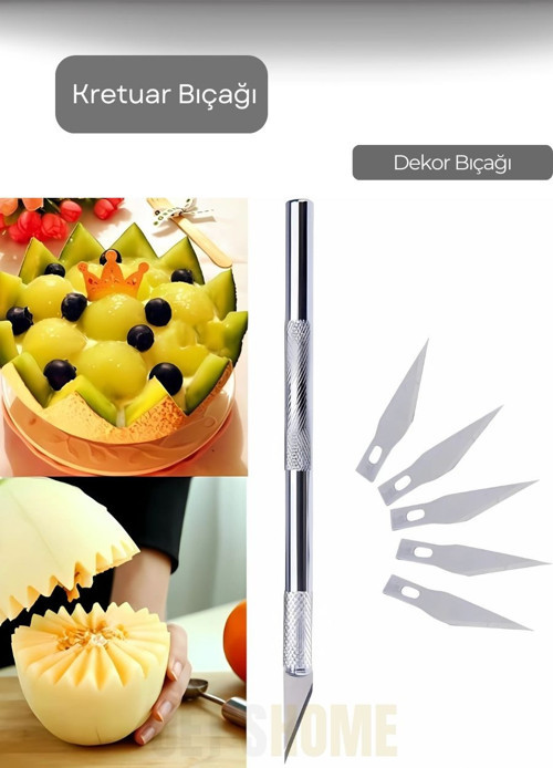 Pasta Dekor Bıçağı Kretuar Süsleme Bıçağı Alüminyum Saplı Gravür Bıçağı Yedek Başlıklı 14,5 cm