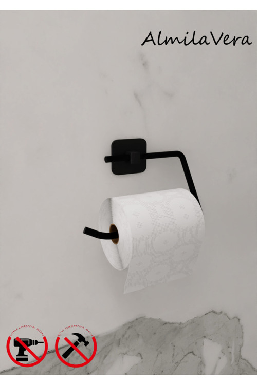 Siyah Yapışkanlı Kare Tuvalet Kağıtlık Wc Askılık Wc Kağıtlık
