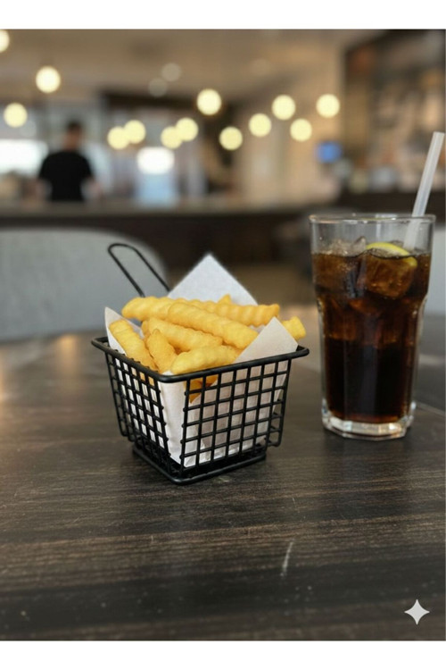 Siyah Metal Kare Patates Ve Atıştırmalık Sunum Sepeti Fritöz Sunumluk