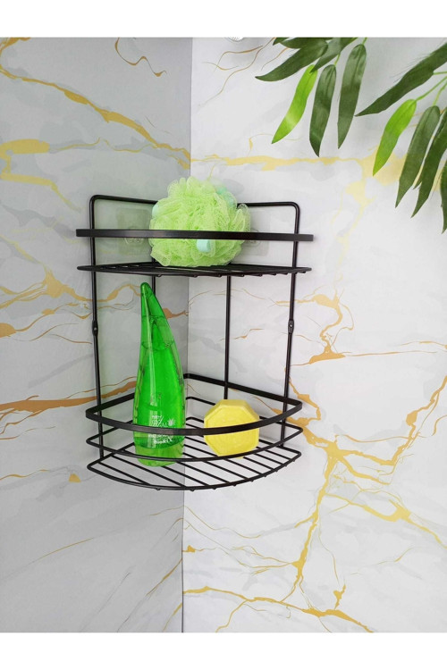 Yapışkanlı 2 Katlı Lamalı Banyo Köşe Rafı Şampuanlık