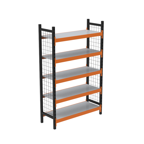 5 Katlı Dekoratif Midi Rack - Ekonomik Depo,Arşiv, Kiler Rafı Siyah-Turuncu-46x120 cm-150 cm