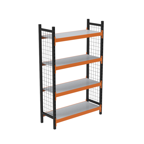 4 Katlı Dekoratif Midi Rack - Ekonomik Depo,Arşiv, Kiler Rafı Siyah-Turuncu-46x180 cm-150 cm