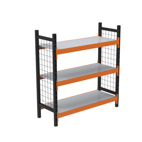 3 Katlı Dekoratif Midi Rack - Ekonomik Depo,Arşiv, Kiler Rafı Siyah-Turuncu-35x120 cm-150 cm