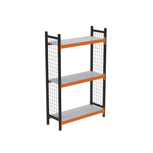 3 Katlı Duble Dekoratif Midi Rack - Ekonomik Depo,Arşiv, Kiler Rafı Siyah-Turuncu-35x120 cm-100 cm