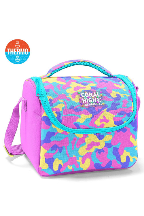 Kids Pembe Sarı Lavanta Kamuflaj Desenli Thermo Beslenme Çantası 37101