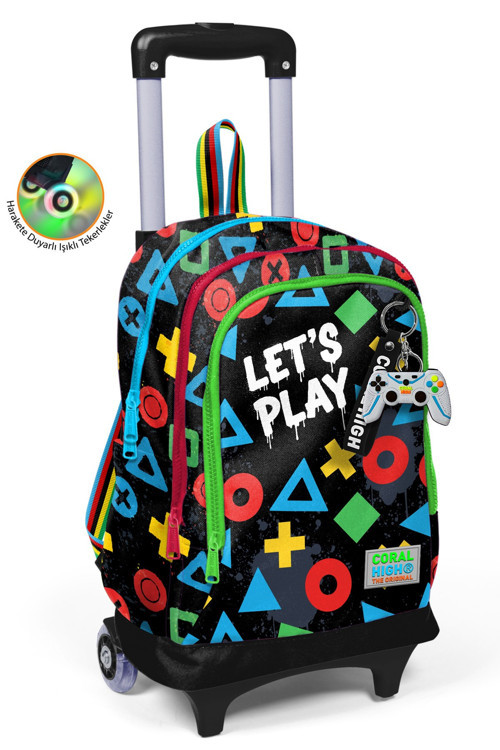 Kids Siyah Lets Play Desenli Üç Bölmeli Çekçekli Okul Sırt Çantası 34014