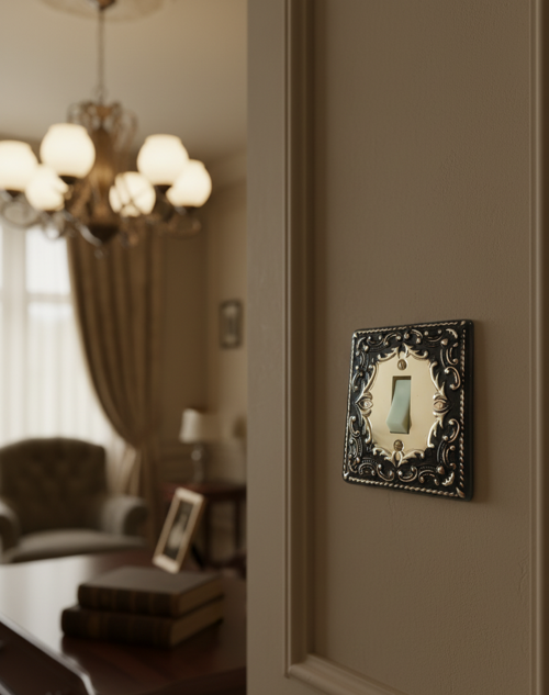 Sultan 1980’ler Vintage Vavyen Anahtar - Retro Antika Sıva Altı İkili Kontrol Anahtarı - Victorian Stil Altın Varaklı Dekoratif Elektrik Donanımı