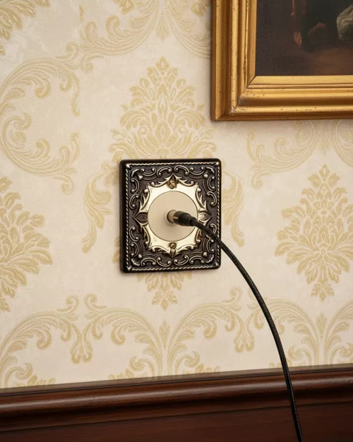 Sultan 1980’ler Vintage TV Prizi - Retro Antika Sıva Altı Anten Girişi - Victorian Stil Altın Varaklı Dekoratif Medya Soketi