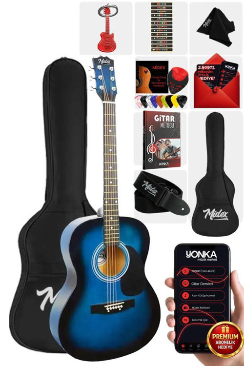 RG-530BL Kaliteli Mavi 40 İnç Akustik Gitar Seti 4/4 Yetişkin