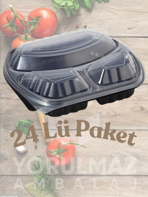 ✅3 Bölmeli Kullan-At Yemek Kabı – Mikrodalgaya Uygun, Sızdırmaz, Paket Servise Uygun 24’lü Paket