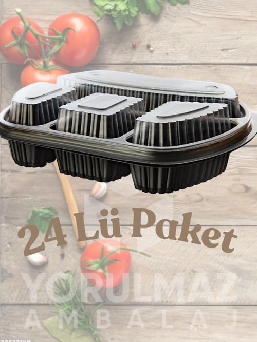✅4 Bölmeli Kullan-At Yemek Kabı – Mikrodalgaya Uygun, Sızdırmaz, Paket Servise Uygun 24’lü Paket