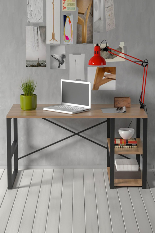 Çalışma Masası 120x60 Cm Raflı Bilgisayar Masası Kitaplıklı Çalışma Masası