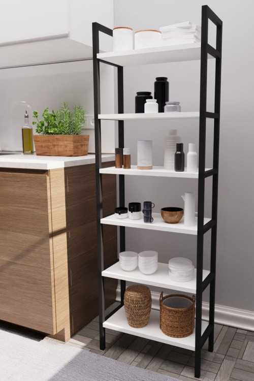 Heves 6 Raflı Mutfak Rafı Metal Ayaklı Banyo Dolabı Çok Amaçlı Raf Kiler Dolabı Ofis Rafı Kitaplık