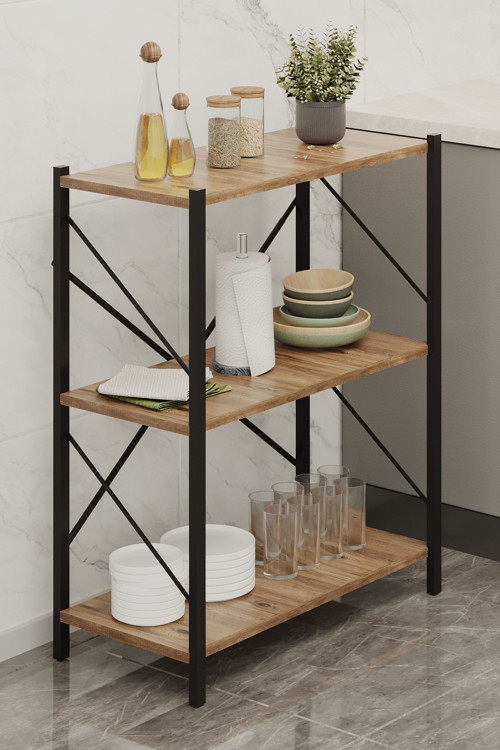 Metal Kitaplık 3 Raflı Çok Amaçlı Dosya Kitap Rafı Ofis Salon Raf 76 Cm Çam