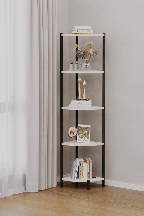 Eris 5 Raflı Köşe Kitaplık Mutfak Rafı Dekoratif Aksesuar Rafı Çok Amaçlı Banyo Dolabı 150x40 cm