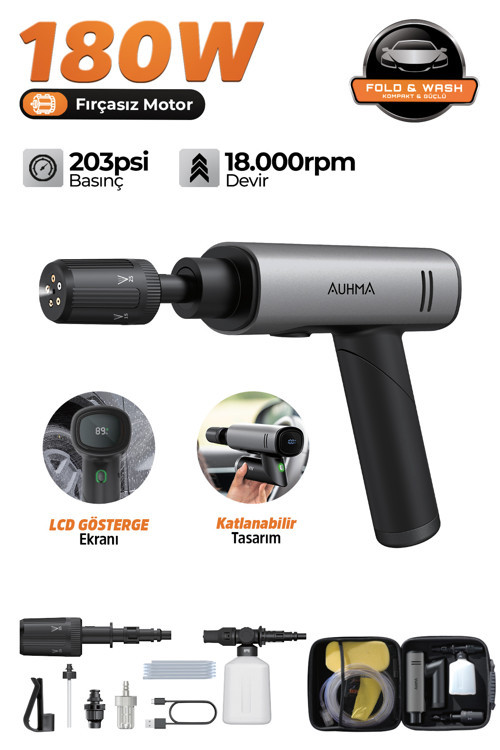 ACR-09 180W Fırçasız Şarjlı Basınçlı Yıkama Makinesi – Katlanabilir Kablosuz Oto Yıkama Tabanc