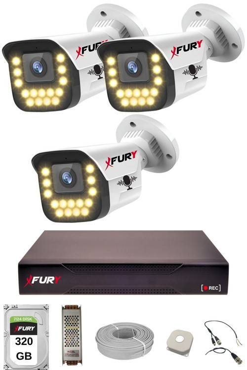 3 LÜ Sesli 15 Warm Led Gece Renkli Görüş Su Geçirmez Güvenlik Kamerası Seti 320GB