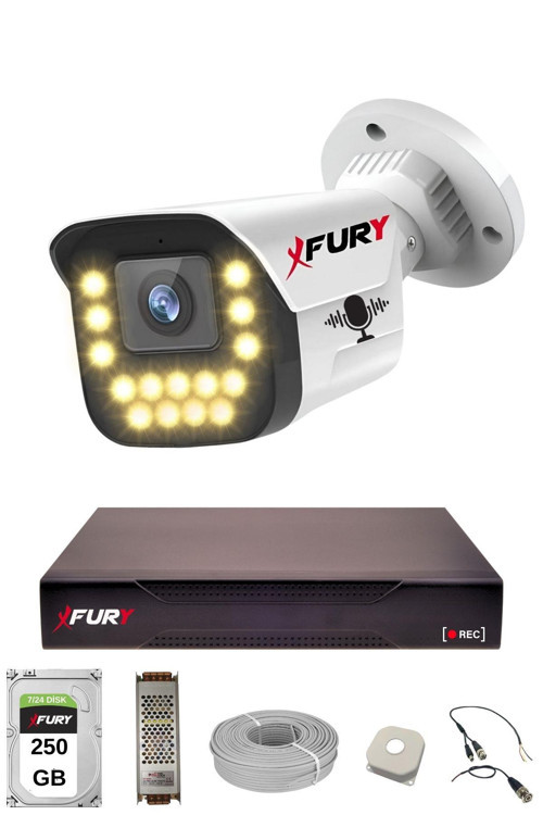 1 li Sesli 15 Warm Led Gece Renkli Görüş Su Geçirmez Güvenlik Kamerası Seti 250GB