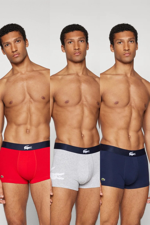 Cotton Stretch Trunk Erkek 3lü Boxer Gri Lacivert Kırmızı