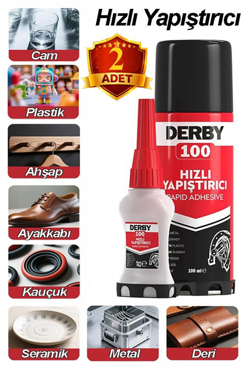 Derby Hızlı Yapıştırıcı Seti 100 ml 2 Adet Ahşap ve Plastik Yüzeyler İçin Yüksek Yapıştırma Gücü Düşük Viskozite 100 ml