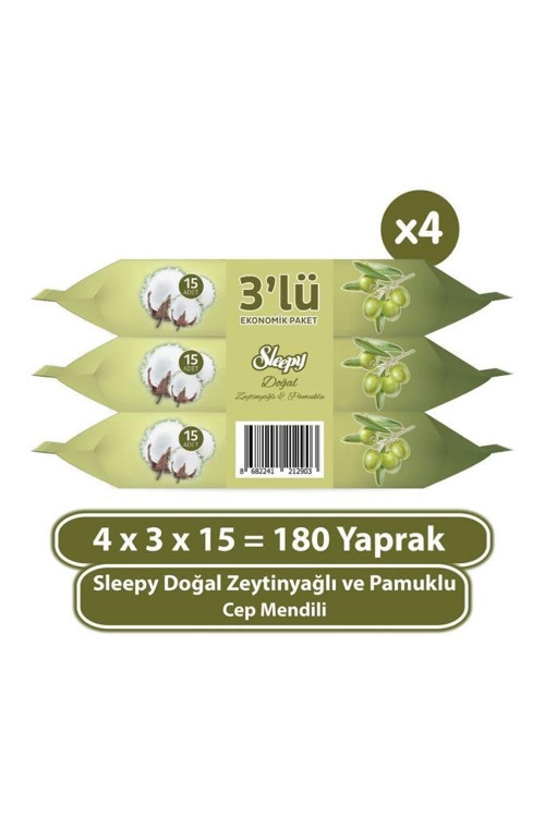 Doğal Zeytinyağlı Ve Pamuklu Cep Mendili 4X3x15 (180 Yaprak)