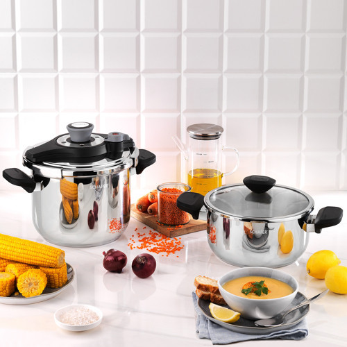 Pratikmatik 4 Parça Düdüklü Tencere Seti 4+6,5 L-Siyah/Gri