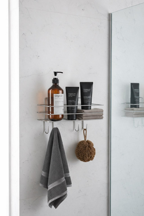 Krom Yapışkanlı Şampuanlık 30 cm Askılı Banyo Duş Rafı Organizer TŞK-01
