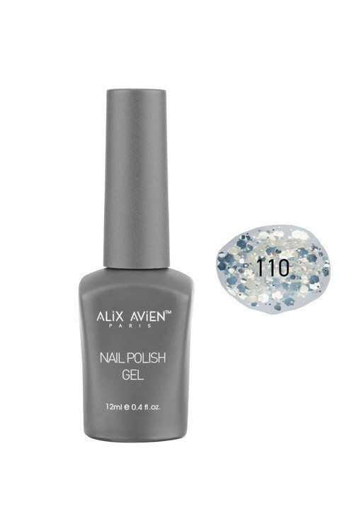 ALIX AVIEN Gümüş Işıltılı Şeffaf Kalıcı Oje 110-Yoğun Renk Veren Jel Oje 12 ml-Nail UV Gel Polish 110