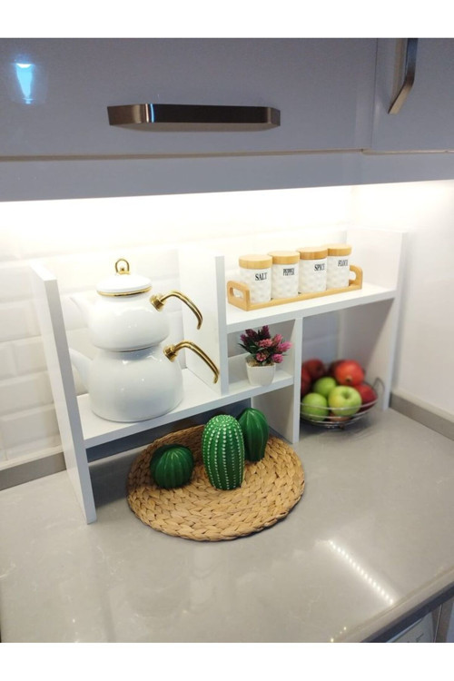 Calipso Ayarlanabilir Tezgah Üstü Düzenleyici Raf Baharatlık Mutfak Rafı Beyaz