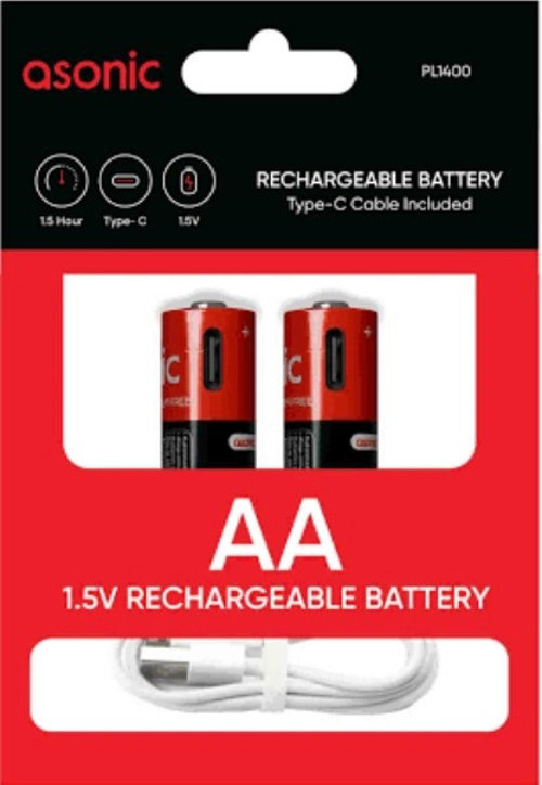 1400mAh 1.5 Volt Şarjlı Kalem Pil AA 2li Pk. Type-C Soketli Kablo İle Şarj Edilebilir