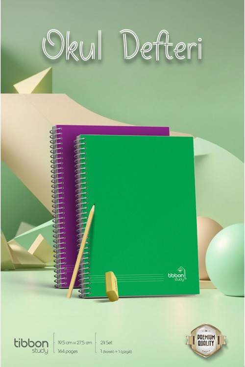 Study Defter Spiralli 2'li Set Kareli+Çizgili
