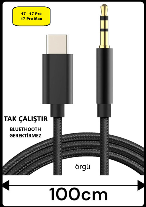 Iphone UYUMLU 17 17 Pro 17 Pro Max Aux Kablo Type C Örgü Hasır Dac Çipli Kablo Tak Çalıştır