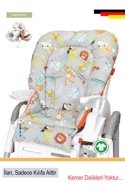 Organik Mama Sandalyesi Minderi & Kılıfı (Kemer Deliksiz) Koyu Gri