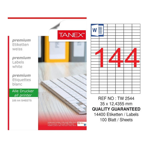 TW-2544 35x12,4355 mm Inkjet / Laser A4 Etiket YETKİLİ SATICI (100 Adet)
