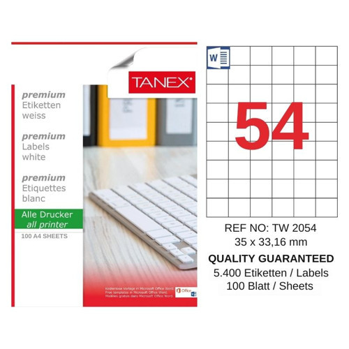 TW-2054 35x33,16 mm Inkjet / Laser A4 Etiket YETKİLİ SATICI (100 Adet)
