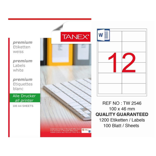 TW-2546 100x46 mm Inkjet / Laser A4 Etiket YETKİLİ SATICI (100 Adet)