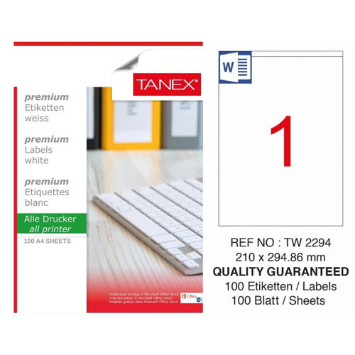 TW-2294 210x294,86 mm Inkjet / Laser A4 Etiket YETKİLİ SATICI (100 Adet)