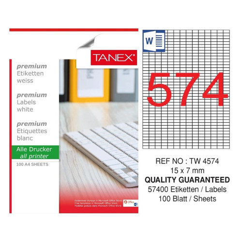 TW-4574 15x7 mm Inkjet / Laser A4 Etiket YETKİLİ SATICI (100 Adet)
