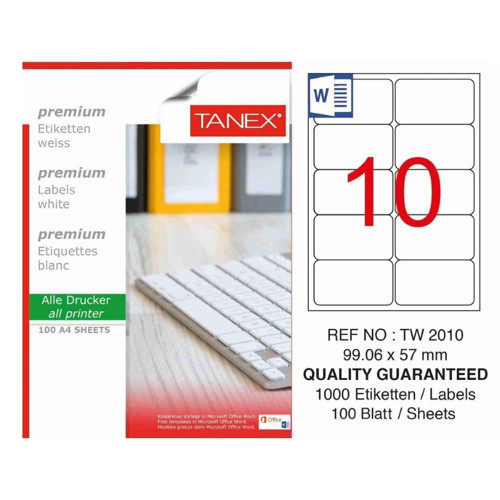 TW-2010 99,06x57 mm Inkjet / Laser A4 Etiket YETKİLİ SATICI (100 Adet)