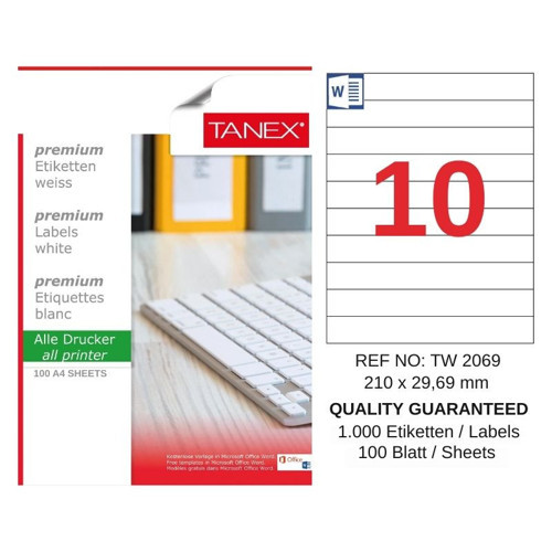 TW-2069 210x29,69 mm Inkjet / Laser A4 Etiket YETKİLİ SATICI (100 Adet)