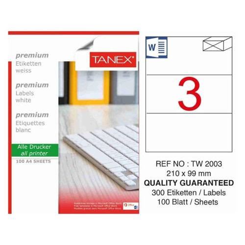 TW-2003 210x99 mm Inkjet / Laser A4 Etiket YETKİLİ SATICI (100 Adet)