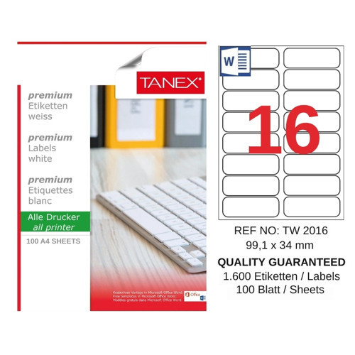 TW-2016 99,1x34 mm Inkjet / Laser A4 Etiket YETKİLİ SATICI (100 Adet)