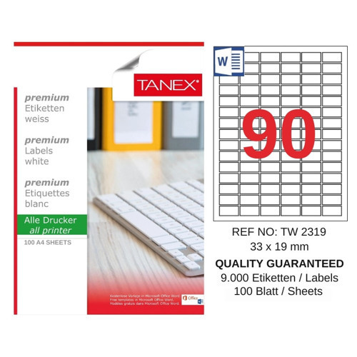 TW-2319 33x19 mm Inkjet / Laser A4 Etiket YETKİLİ SATICI (100 Adet)
