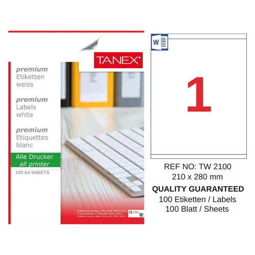 TW-2100 210x280 mm Inkjet / Laser A4 Etiket YETKİLİ SATICI (100 Adet)