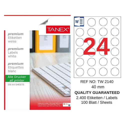 TW-2140 40 mm Inkjet / Laser A4 Etiket YETKİLİ SATICI (100 Adet)