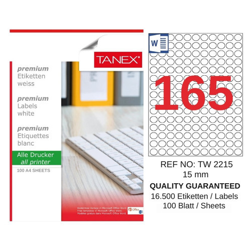 TW-2215 15 mm Inkjet / Laser A4 Etiket YETKİLİ SATICI (100 Adet)