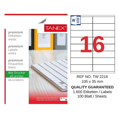 TW-2216 105x35 mm Inkjet / Laser A4 Etiket YETKİLİ SATICI (100 Adet)