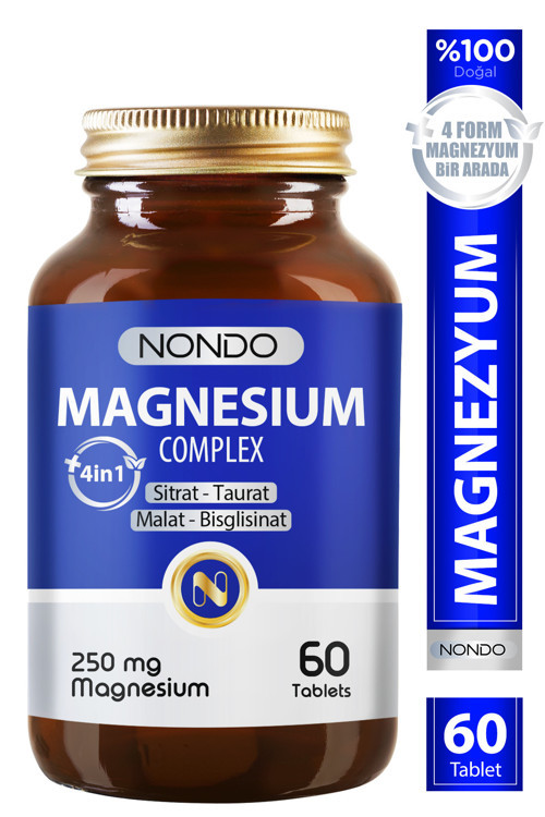 Magnezyum Kompleks 60 Tablet 250 mg 4 Form, Sitrat, Taurat, Malat, Bisglisinat, B6 Vitamini,